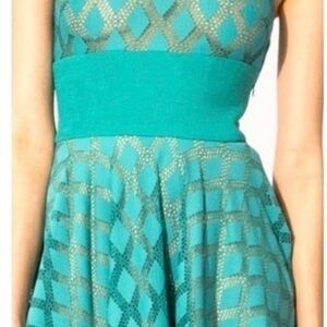 Maje Strapless Teal and diamond crochet mini Dress size large runs small